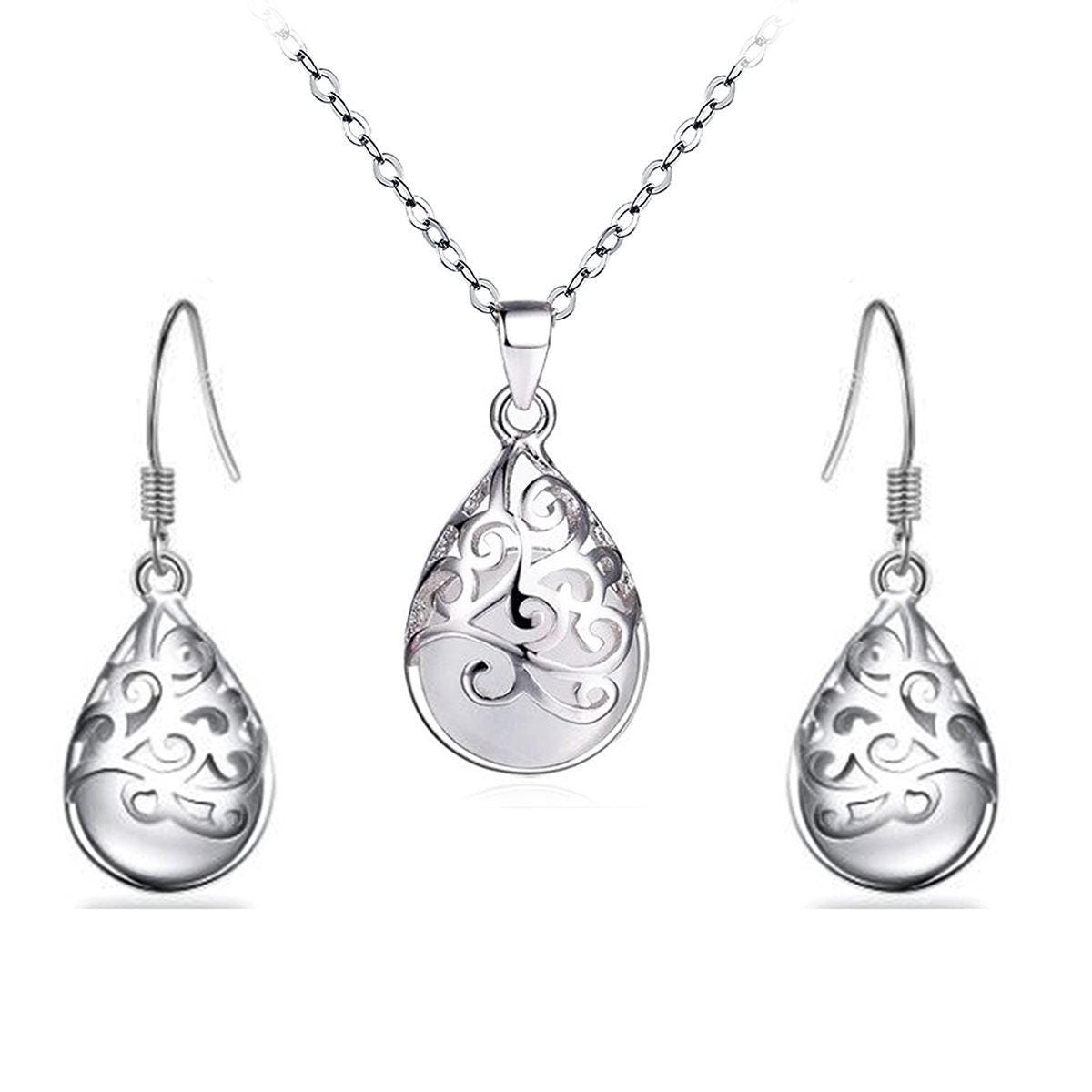 Amazing 14k White Gold Plated Created Moonstone Life Tree Jewelry Set