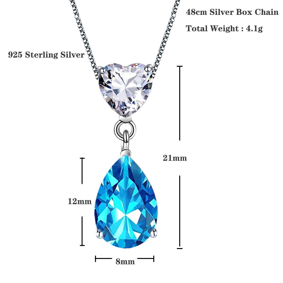 Amazing 925 Sterling Silver 3 Prong Pear Shape Cubic Zirconia Heart Pendant Necklace for Women,18" Silver Chain with Gift Box