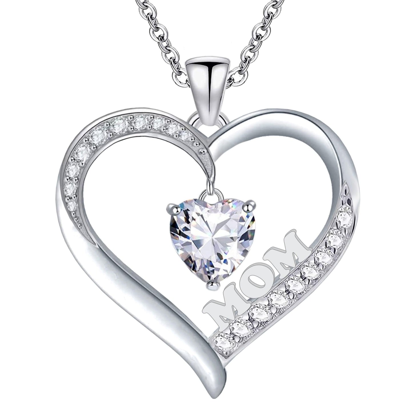 Amazing 14k White Gold Plated 5A Cubic Zirconia Heart Pendant Necklace for Women