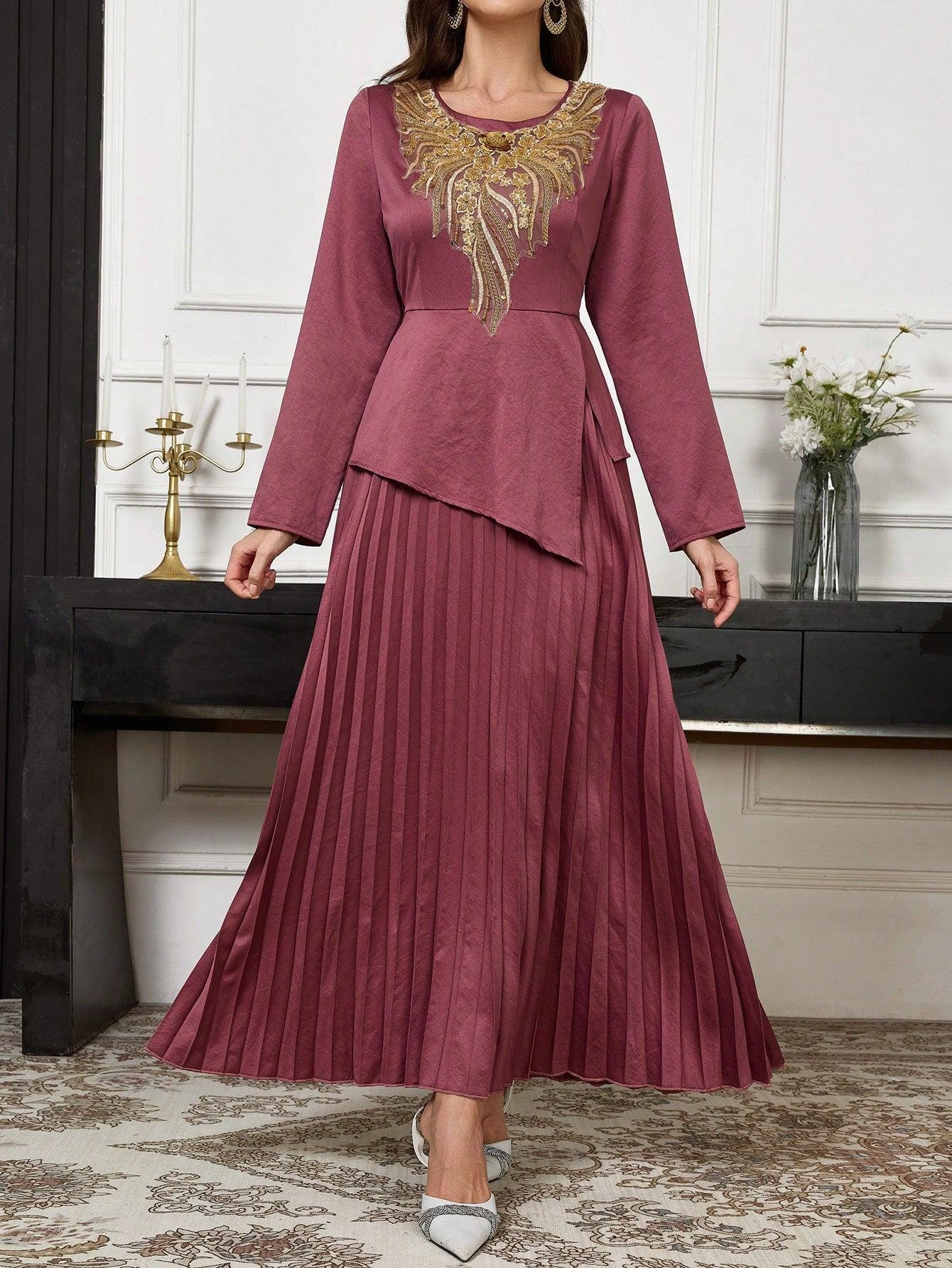 Women Solid Color Woven Dress, Autumn/Winter, Elegant A Line Arabian Dresses, For Evening Party/Wedding Guest/Anniversary