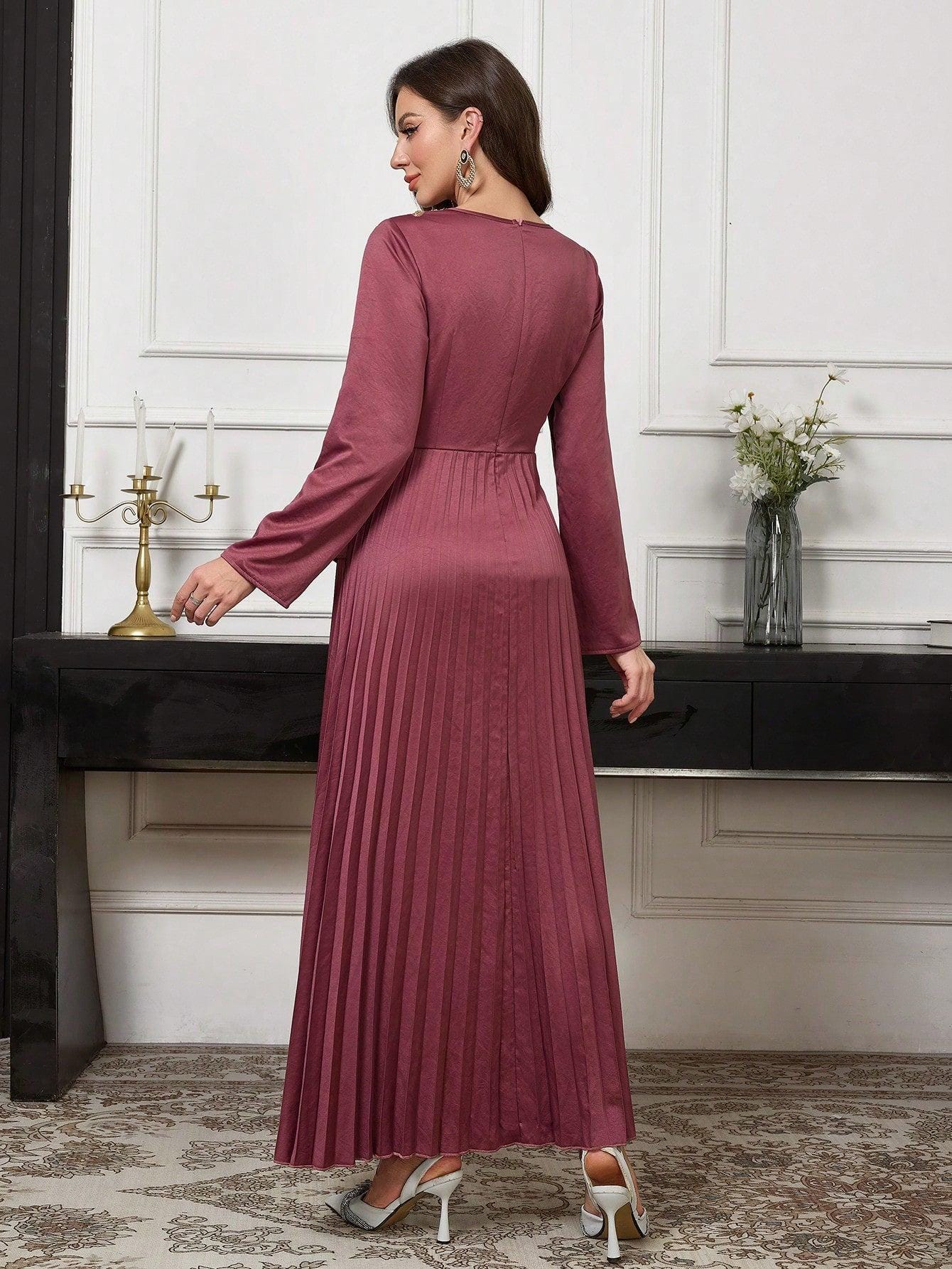 Women Solid Color Woven Dress, Autumn/Winter, Elegant A Line Arabian Dresses, For Evening Party/Wedding Guest/Anniversary