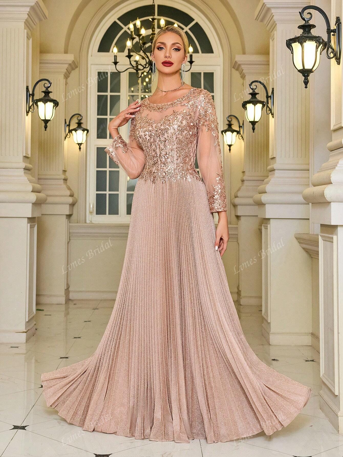 A-Line/Princess Pleated Dress Formal Night Out Dress Wrist-Length Sleeves Mother Of The Bride Dresses