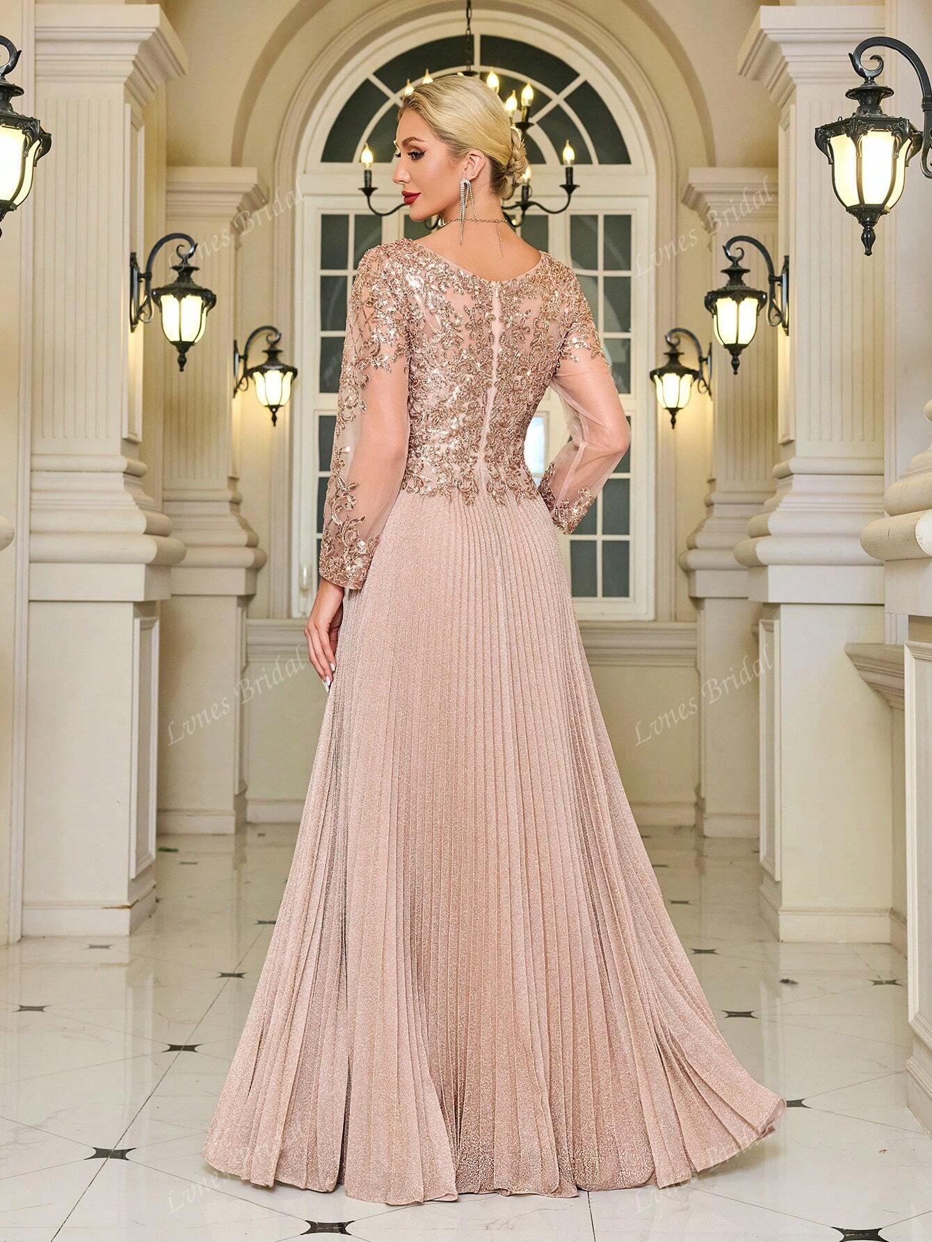 A-Line/Princess Pleated Dress Formal Night Out Dress Wrist-Length Sleeves Mother Of The Bride Dresses