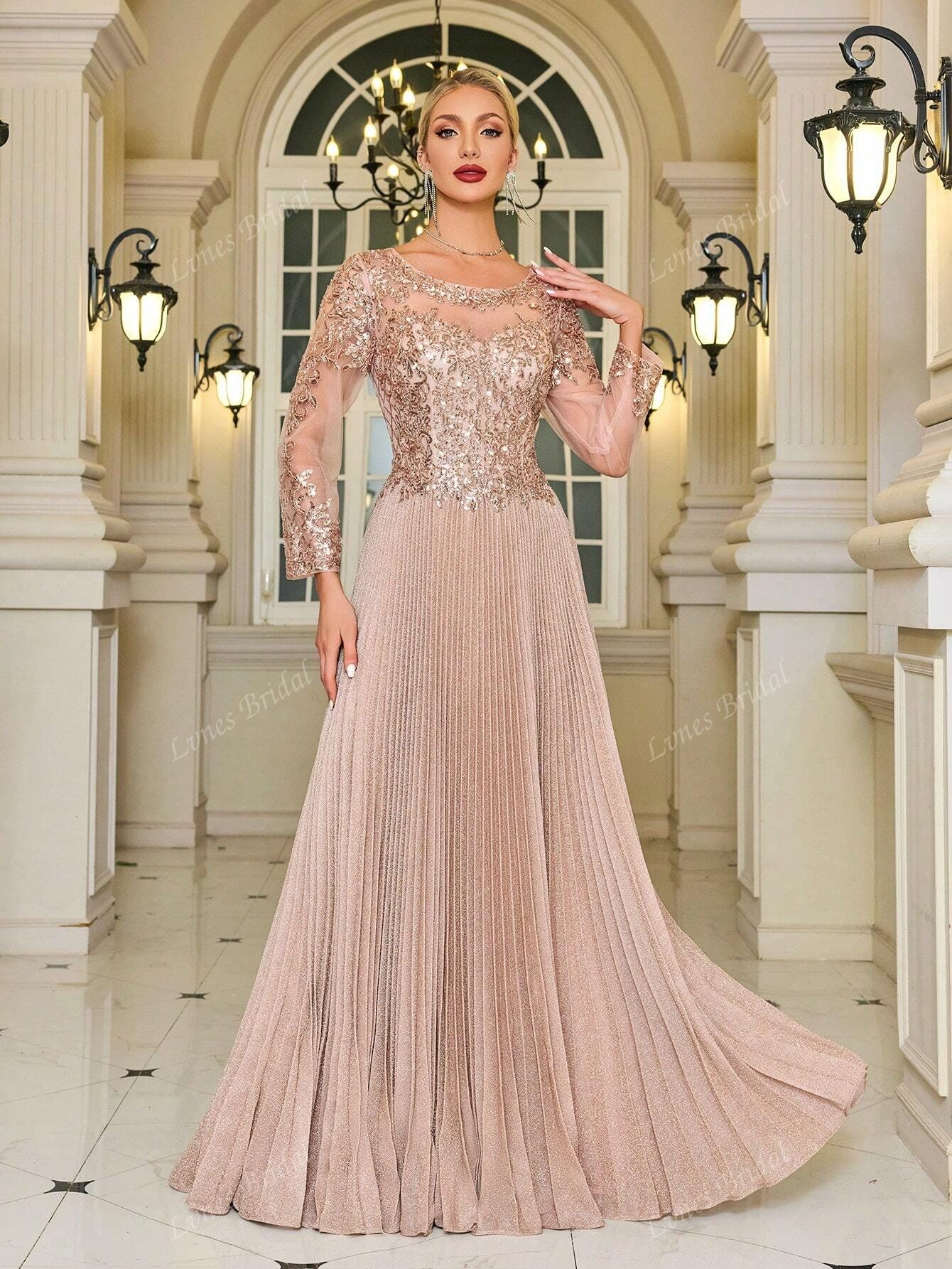 A-Line/Princess Pleated Dress Formal Night Out Dress Wrist-Length Sleeves Mother Of The Bride Dresses