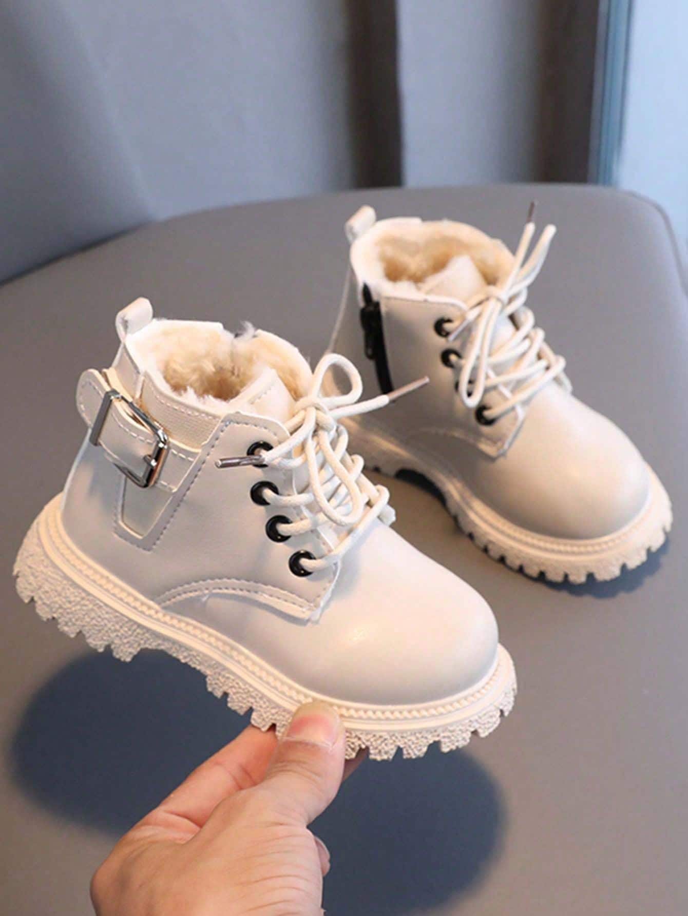 1pair Children Thermal Lined Boots, New Autumn/Winter Fashion, Anti-Slip Rubber Sole, Warm Fur Short Boots For Boys & Girls