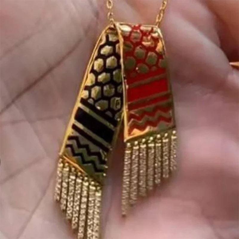 1Pc Stainless Steel Scarf Shape Pendant Palestine Scarf Gaza Rhinestone Tassel Necklace Gift