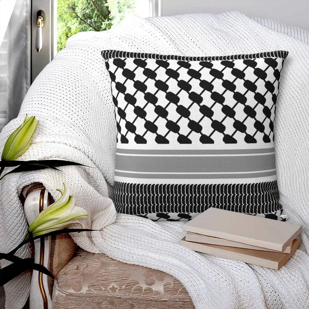 Palestinian Map Black and White Keffiyeh Pillow Cover Palestine Flag Soft Pillowcase Cushion