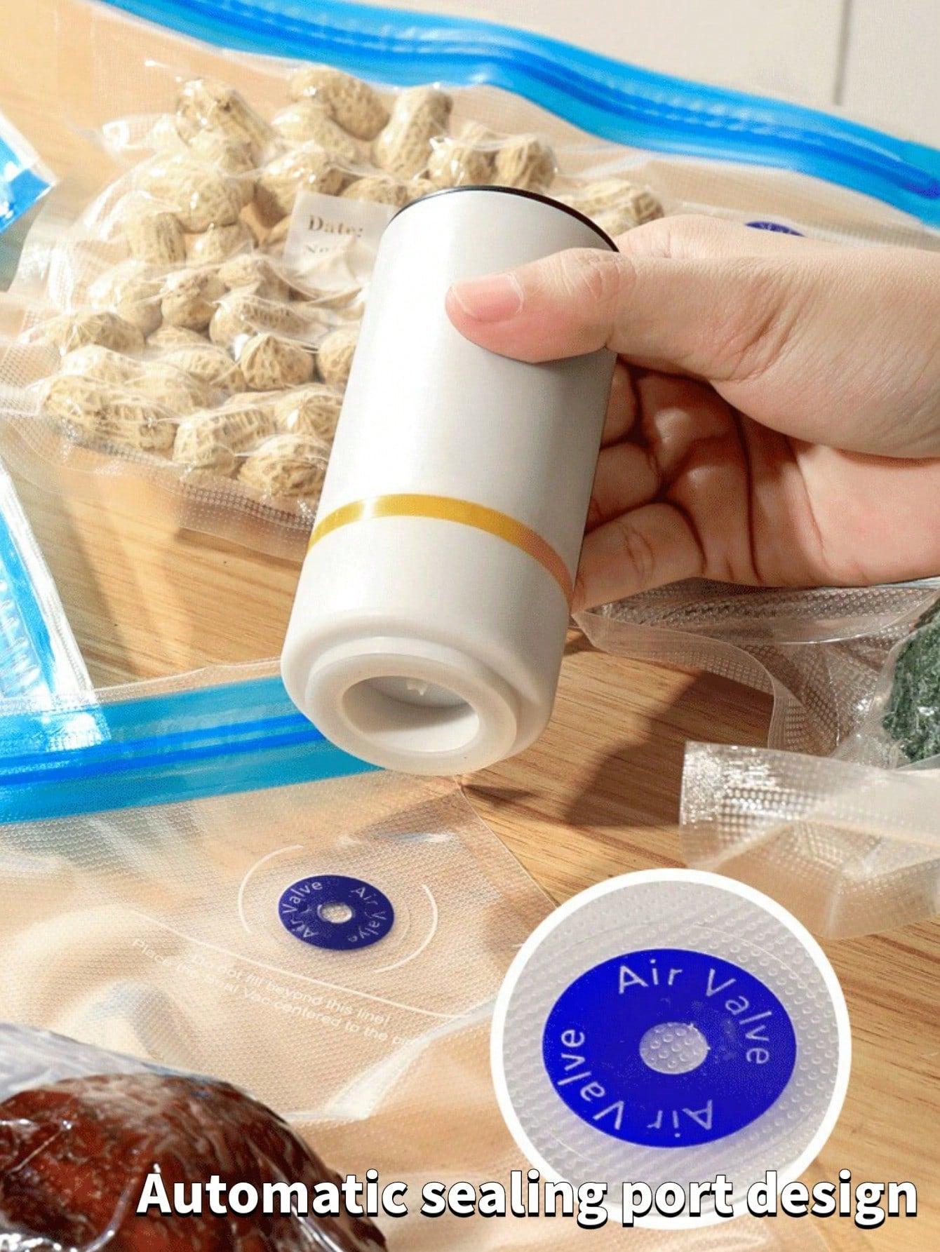 1 Pc Portable Handheld Electric Vacuum Machine, Food Vacuum Storage Bag, Vacuum Sealed Zipper (Reusable Vacuum Bag) 3-In-1 L and M