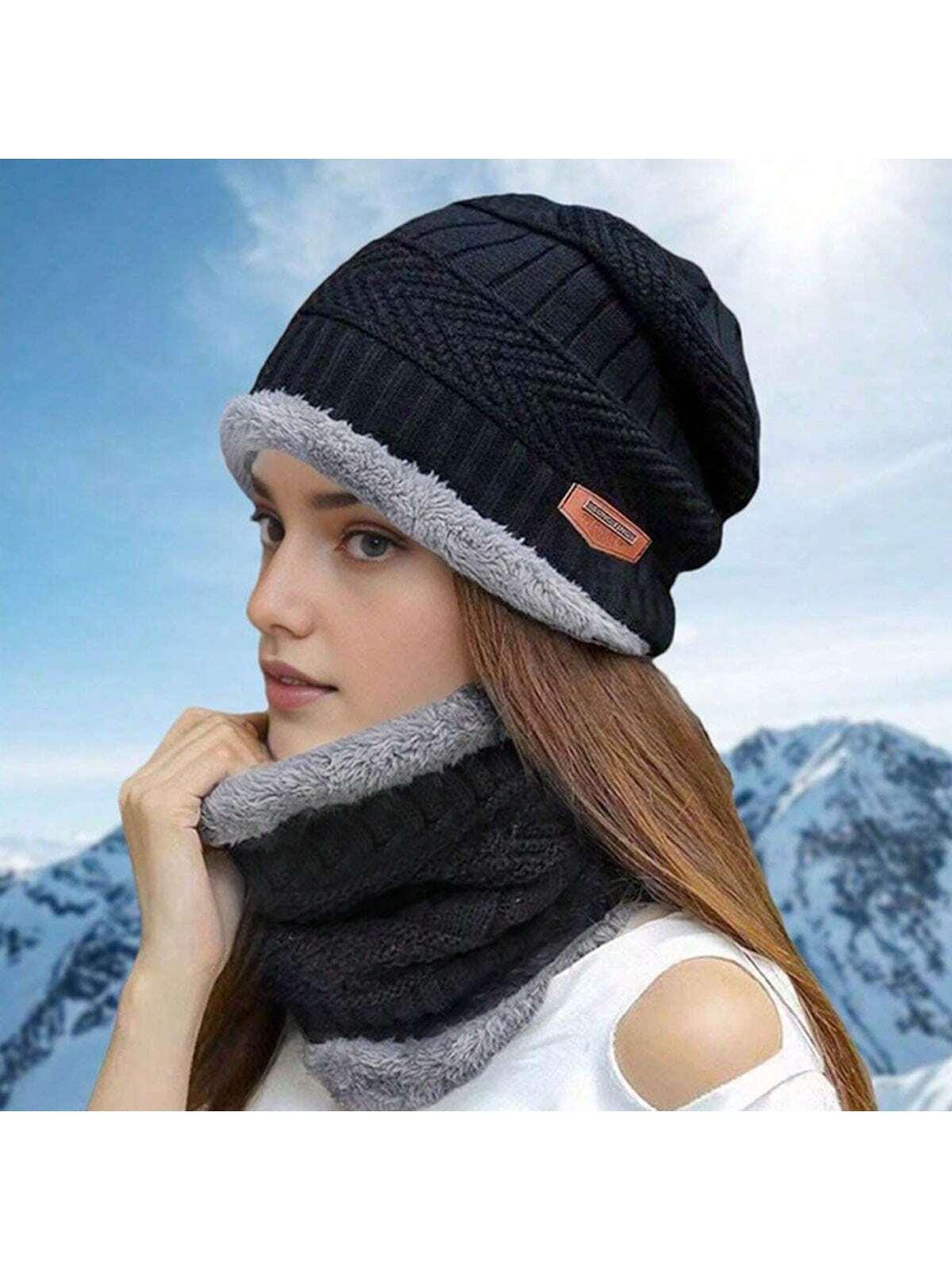 2-piece women's solid color winter hat and scarf set, featuring a soft, comfortable, windproof design ideal for cycling. The breathable,