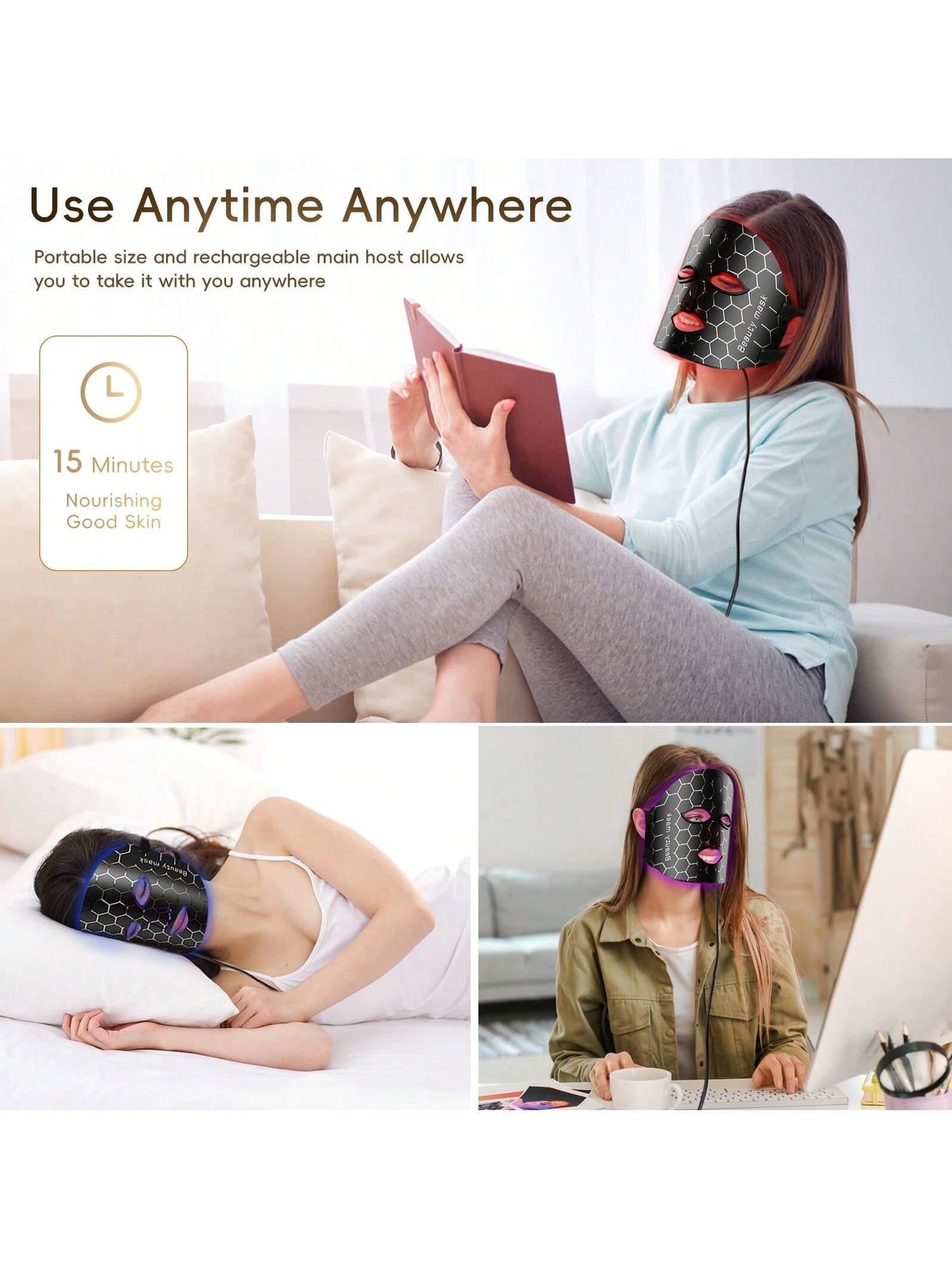 Red Light Mask For Face, 7 Color LED Light Face Mask, Suitable For Acne-Prone, Sensitive, Flabby, Dull Skin, Travel Home Use
