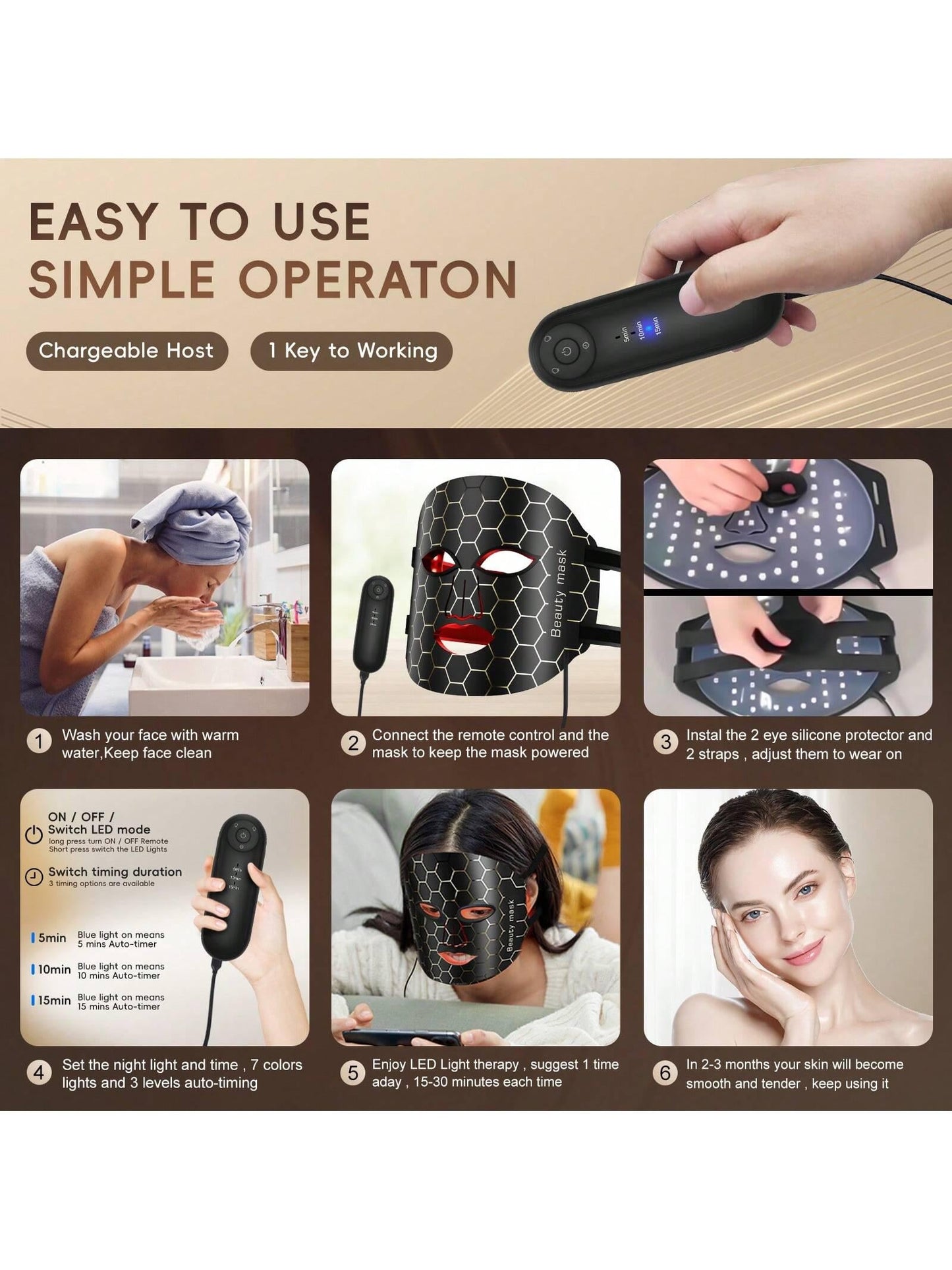 Red Light Mask For Face, 7 Color LED Light Face Mask, Suitable For Acne-Prone, Sensitive, Flabby, Dull Skin, Travel Home Use