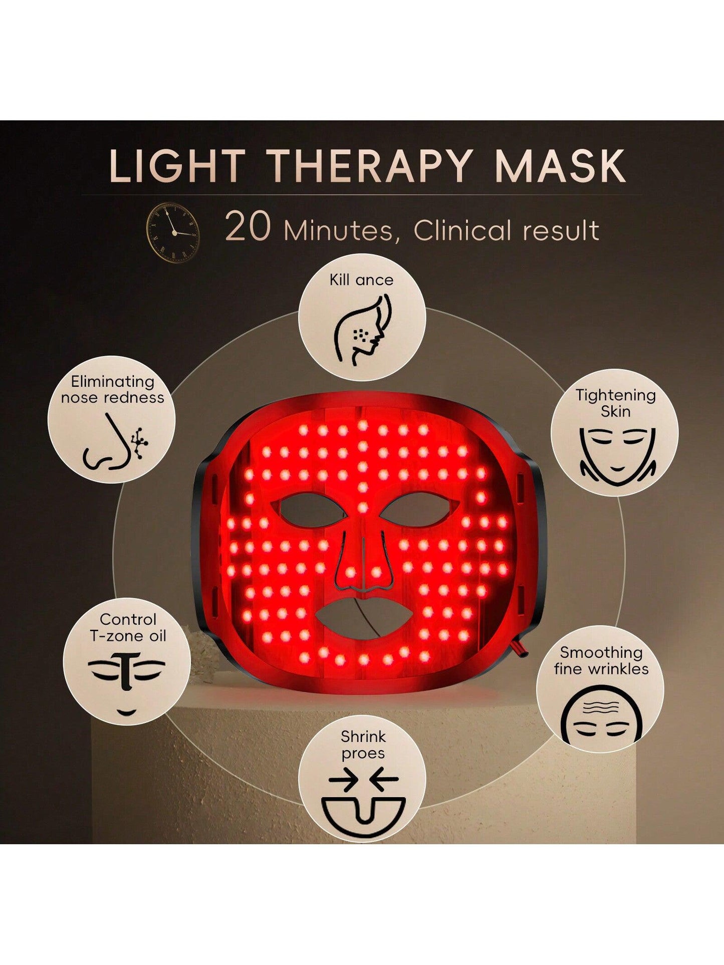 Red Light Mask For Face, 7 Color LED Light Face Mask, Suitable For Acne-Prone, Sensitive, Flabby, Dull Skin, Travel Home Use
