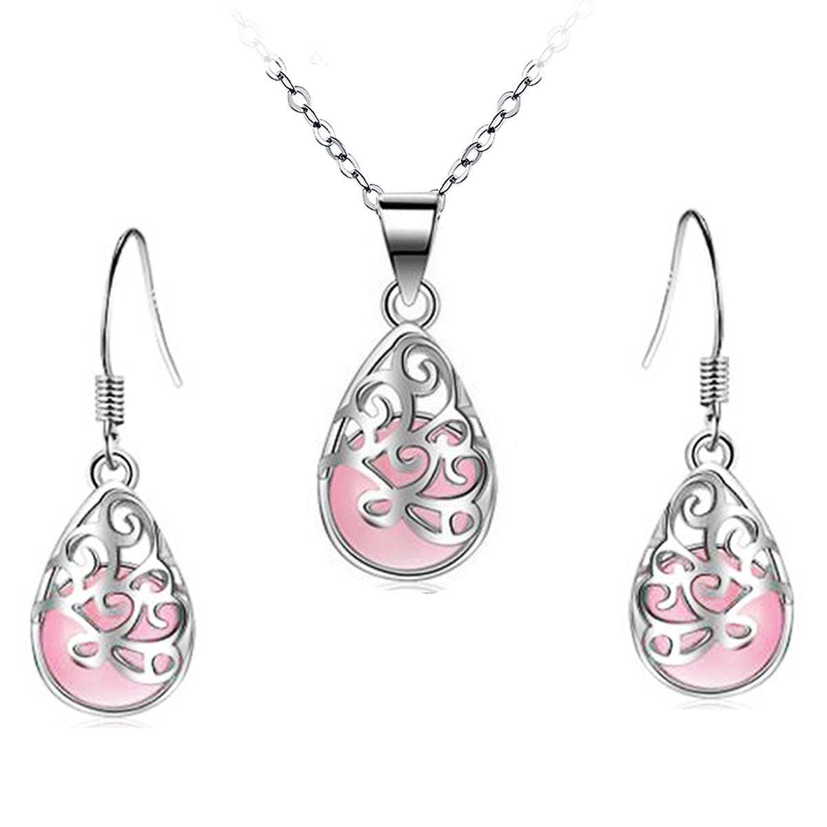 Amazing 14k White Gold Plated Created Moonstone Life Tree Jewelry Set