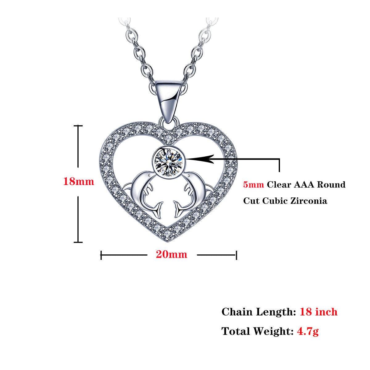 Amazing 14k White Gold Plated 5A Cubic Zirconia Love Dolphin Pendant Necklace