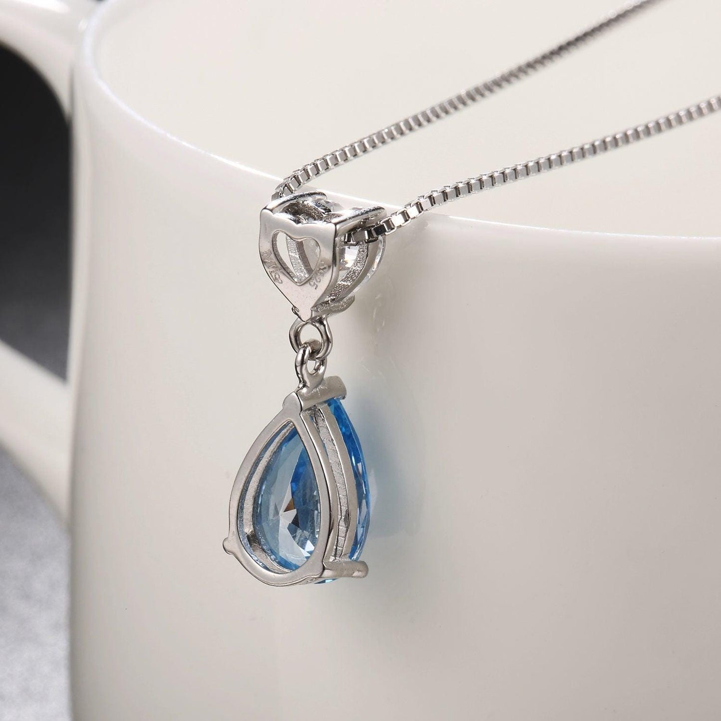 Amazing 925 Sterling Silver 3 Prong Pear Shape Cubic Zirconia Heart Pendant Necklace for Women,18" Silver Chain with Gift Box