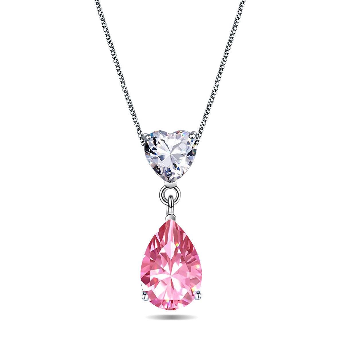 Amazing 925 Sterling Silver 3 Prong Pear Shape Cubic Zirconia Heart Pendant Necklace for Women,18" Silver Chain with Gift Box