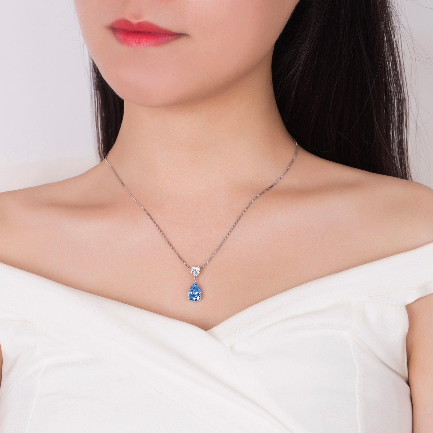 Amazing 925 Sterling Silver 3 Prong Pear Shape Cubic Zirconia Heart Pendant Necklace for Women,18" Silver Chain with Gift Box