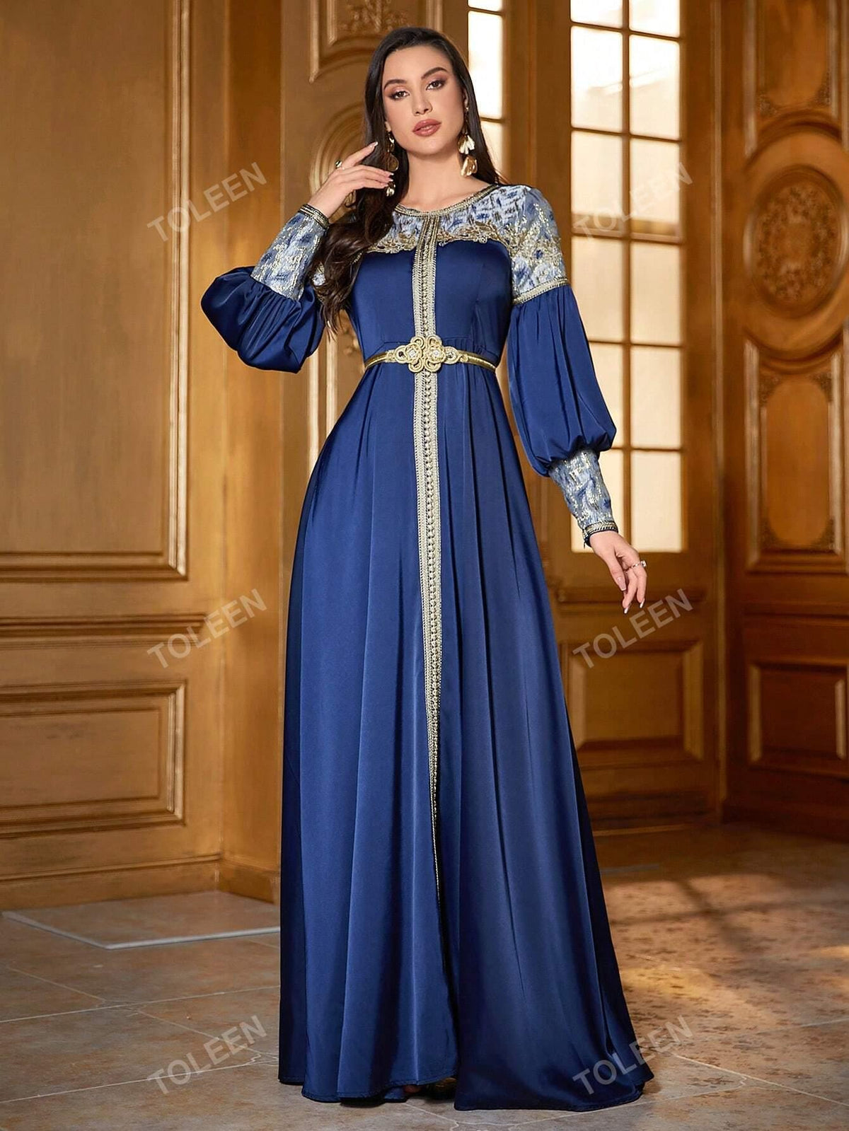 Women's Elegant Patchwork Embroidery Long Sleeve Dress