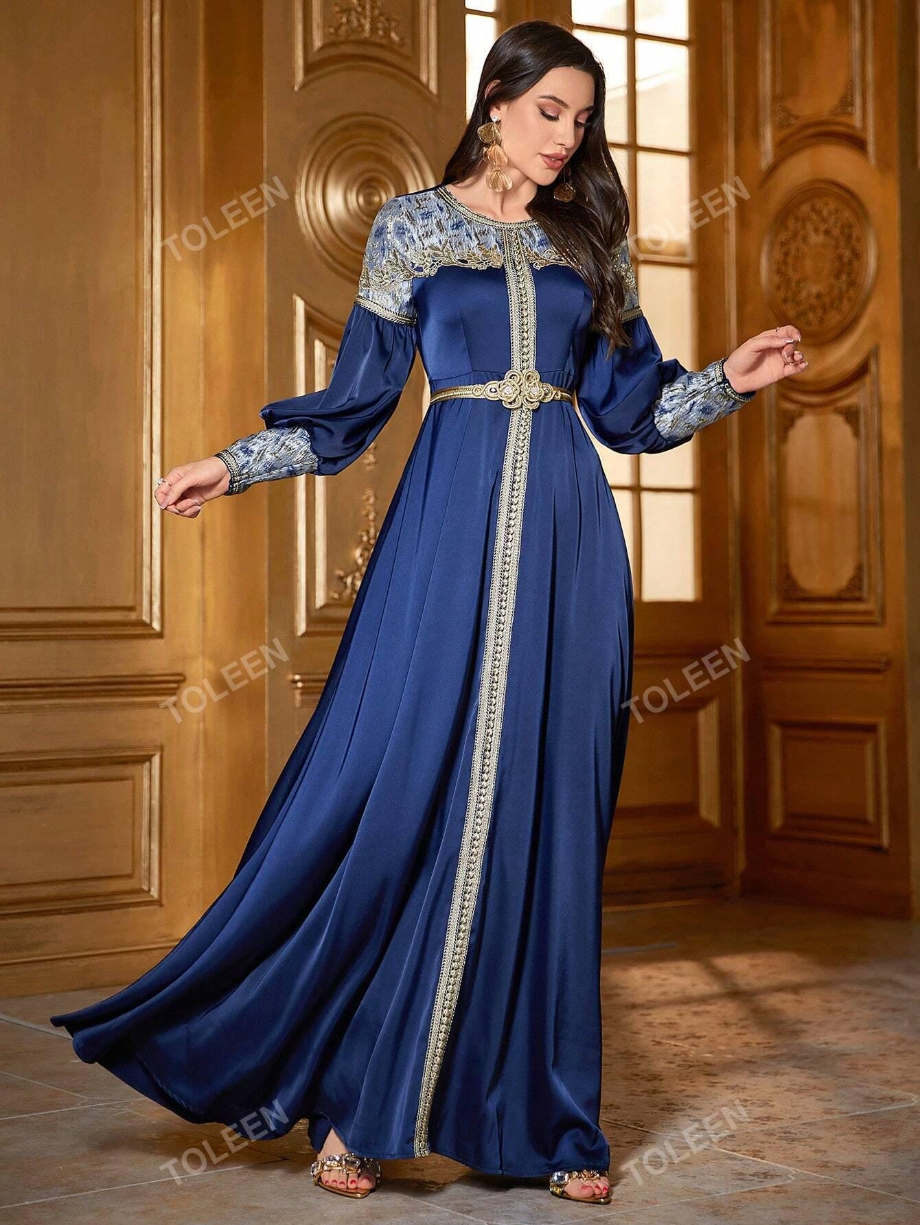 Women's Elegant Patchwork Embroidery Long Sleeve Dress