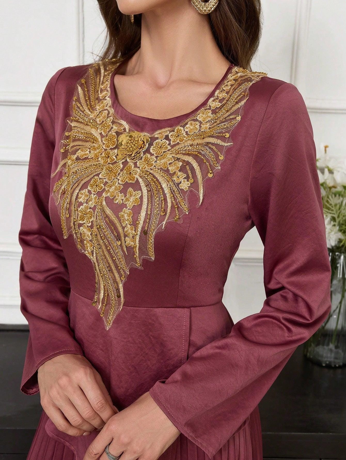 Women Solid Color Woven Dress, Autumn/Winter, Elegant A Line Arabian Dresses, For Evening Party/Wedding Guest/Anniversary