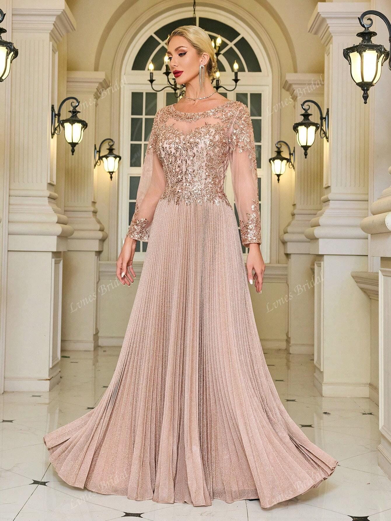 A-Line/Princess Pleated Dress Formal Night Out Dress Wrist-Length Sleeves Mother Of The Bride Dresses