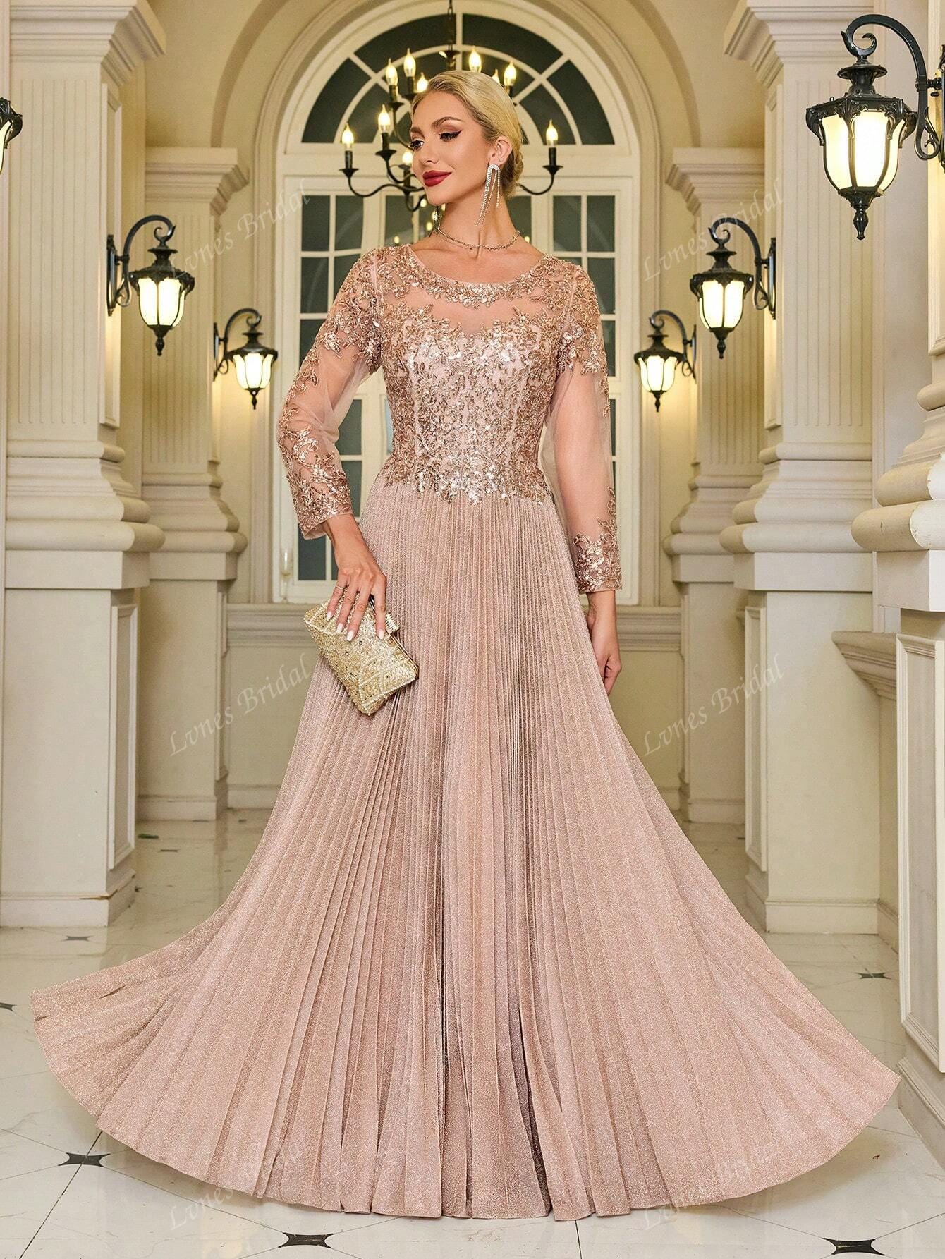 A-Line/Princess Pleated Dress Formal Night Out Dress Wrist-Length Sleeves Mother Of The Bride Dresses