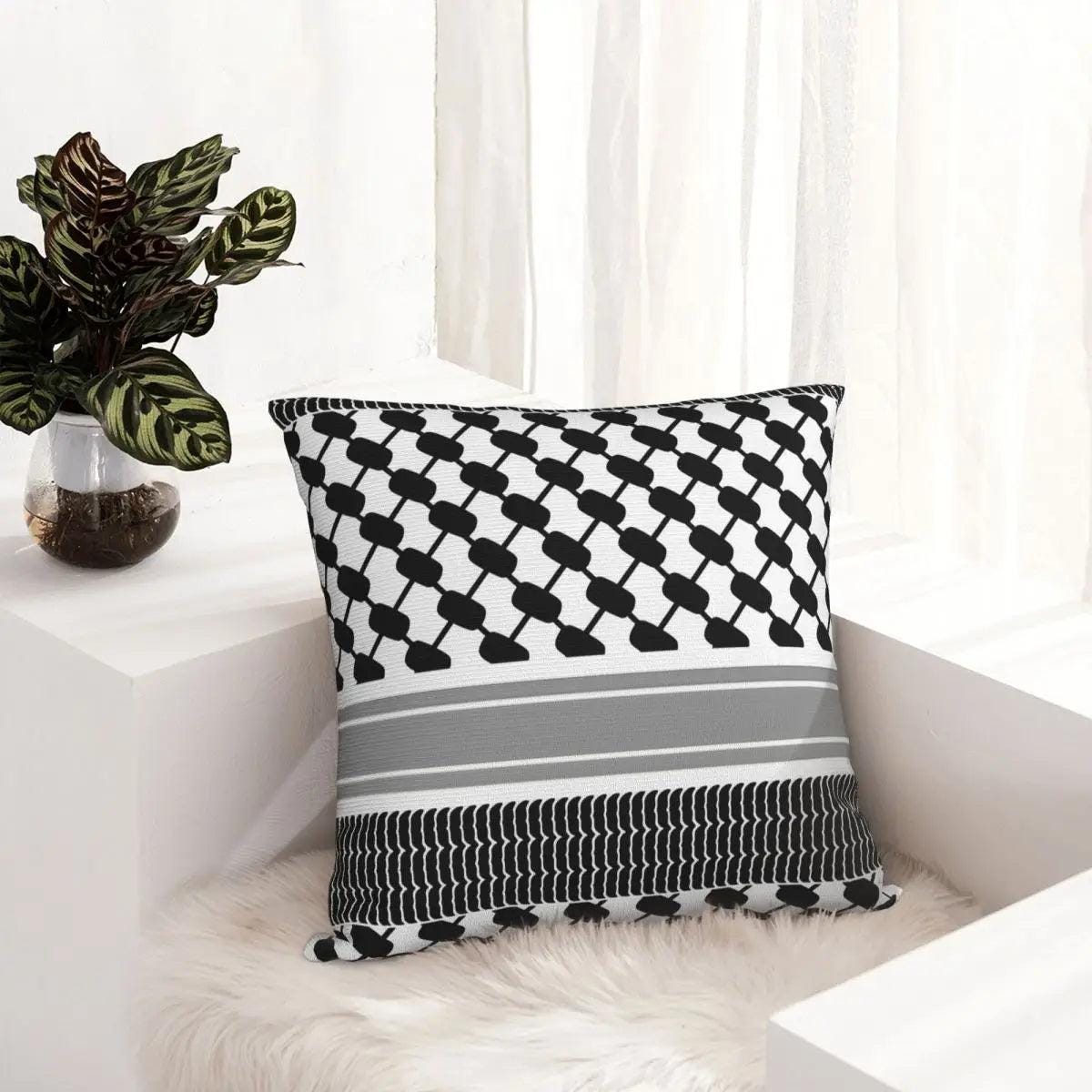 Palestinian Map Black and White Keffiyeh Pillow Cover Palestine Flag Soft Pillowcase Cushion