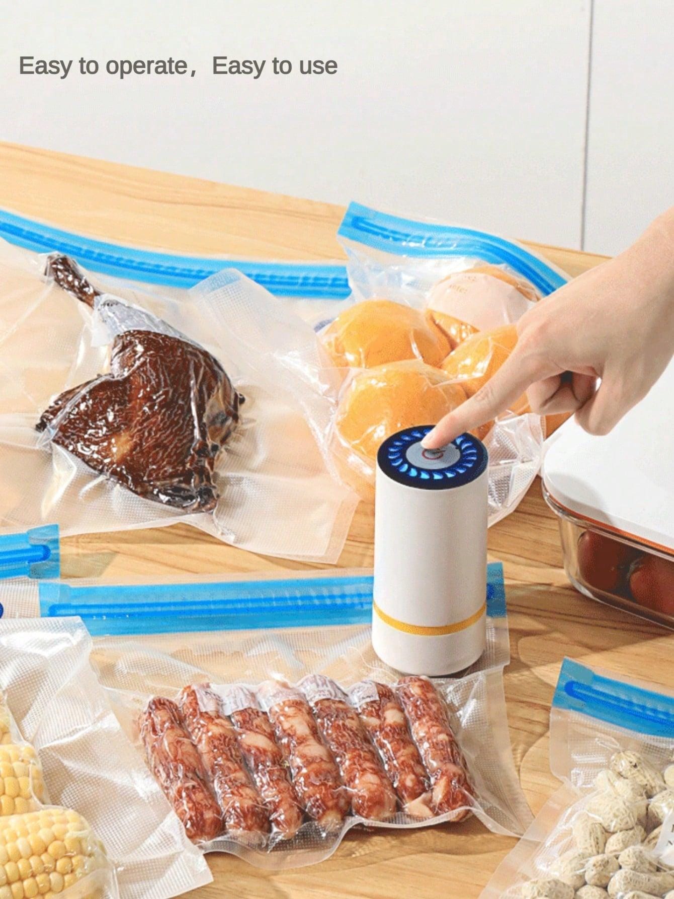 1 Pc Portable Handheld Electric Vacuum Machine, Food Vacuum Storage Bag, Vacuum Sealed Zipper (Reusable Vacuum Bag) 3-In-1 L and M