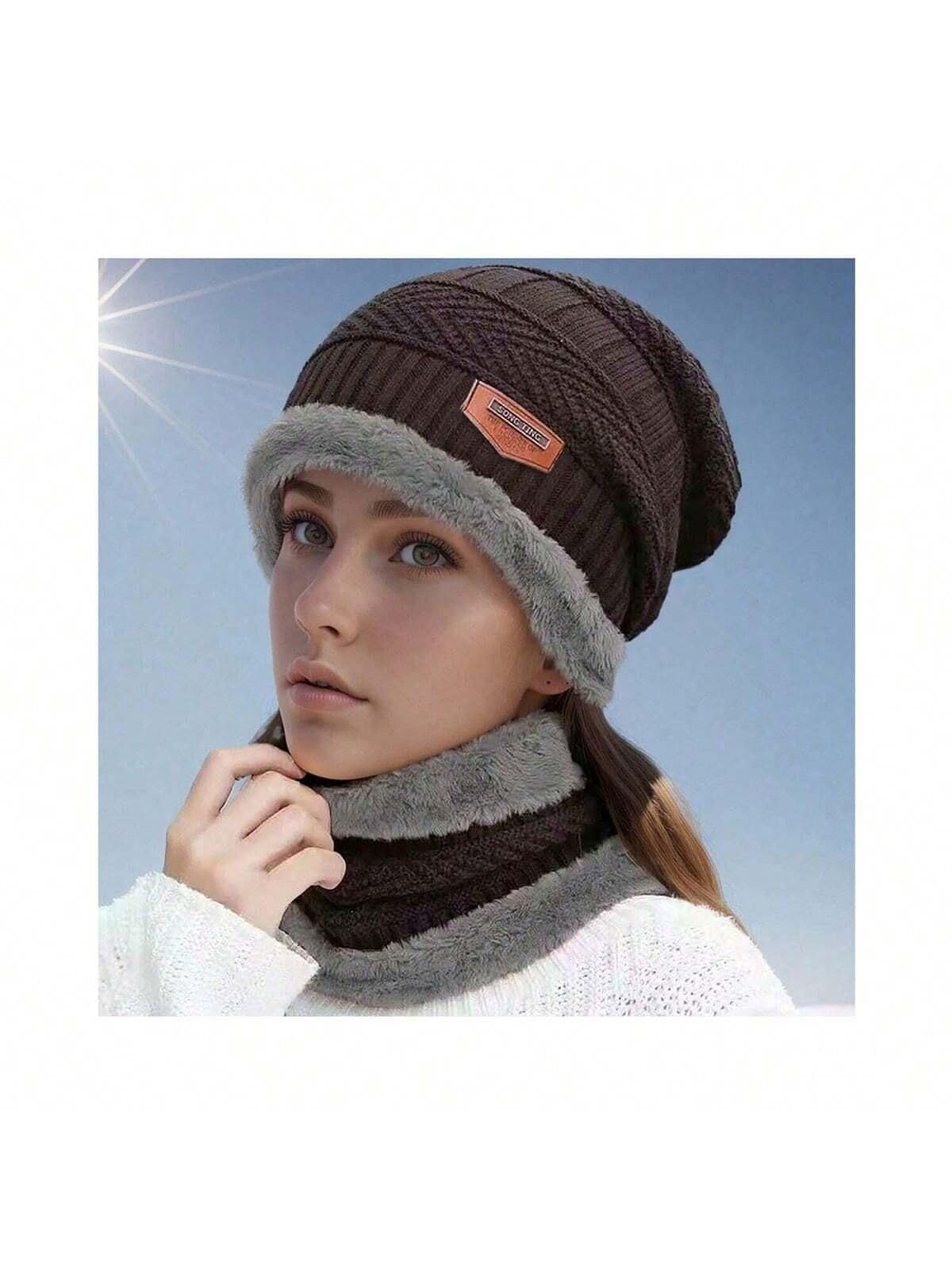 2-piece women's solid color winter hat and scarf set, featuring a soft, comfortable, windproof design ideal for cycling. The breathable,