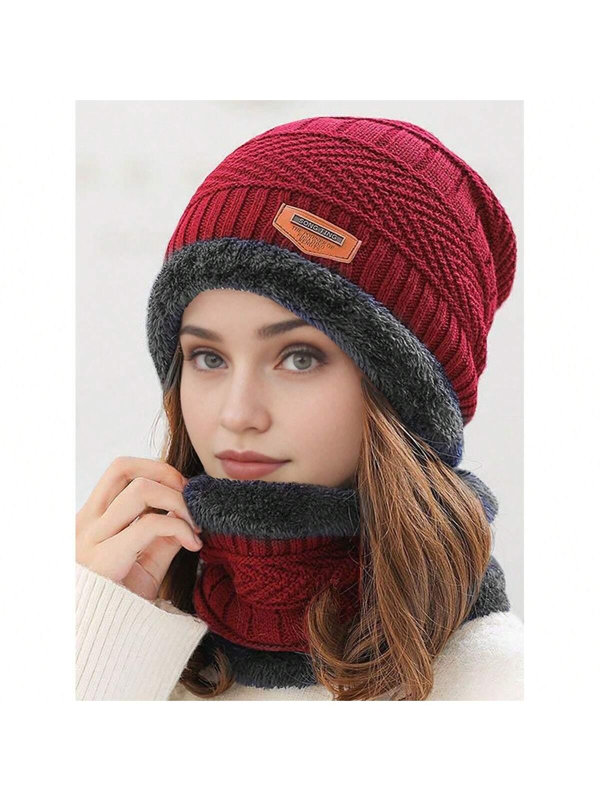 2-piece women's solid color winter hat and scarf set, featuring a soft, comfortable, windproof design ideal for cycling. The breathable,