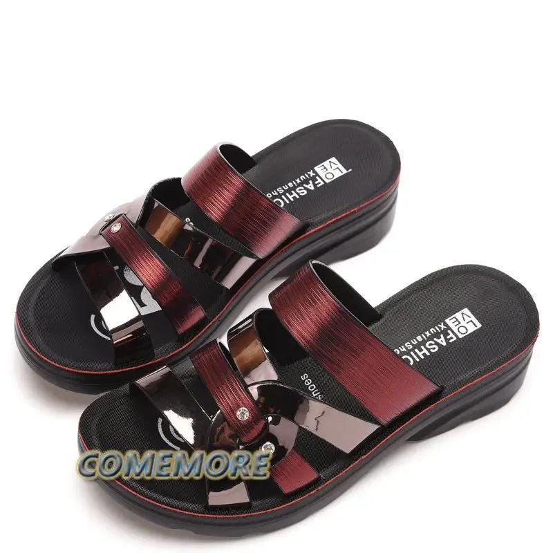 Women's Sandals Fashion Summer New PU Leather Female Slippers Ladies Casual Beach Wedges Shoes Mother Flats Sandals Comfortable