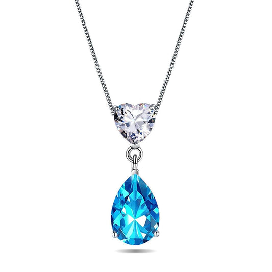 Amazing 925 Sterling Silver 3 Prong Pear Shape Cubic Zirconia Heart Pendant Necklace for Women,18" Silver Chain with Gift Box