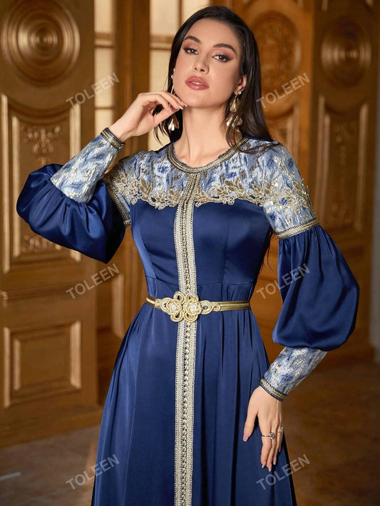 Women's Elegant Patchwork Embroidery Long Sleeve Dress
