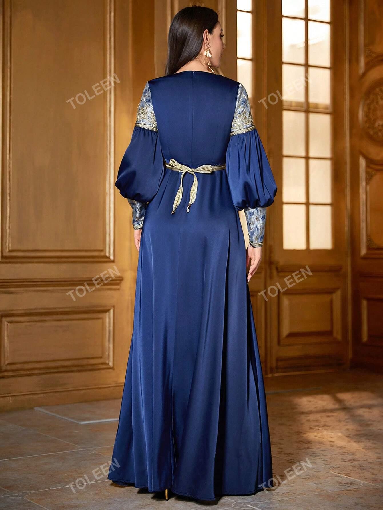 Women's Elegant Patchwork Embroidery Long Sleeve Dress