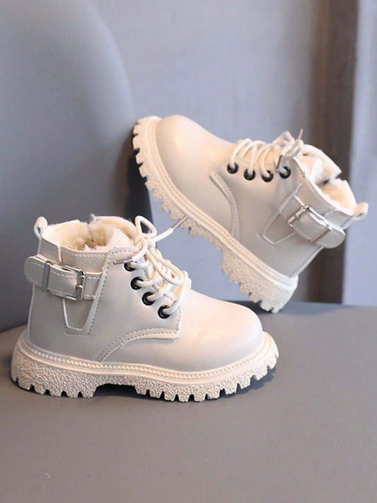 1pair Children Thermal Lined Boots, New Autumn/Winter Fashion, Anti-Slip Rubber Sole, Warm Fur Short Boots For Boys & Girls
