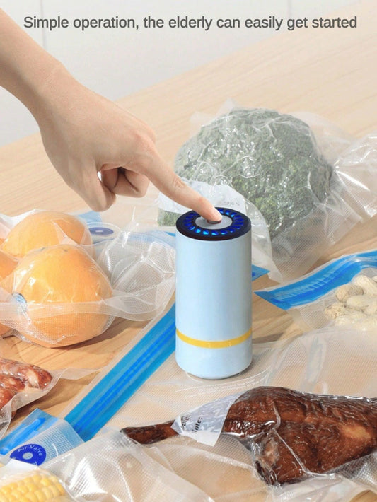 1 Pc Portable Handheld Electric Vacuum Machine, Food Vacuum Storage Bag, Vacuum Sealed Zipper (Reusable Vacuum Bag) 3-In-1 L and M