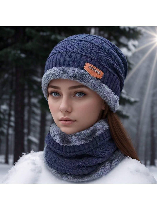 2-piece women's solid color winter hat and scarf set, featuring a soft, comfortable, windproof design ideal for cycling. The breathable,