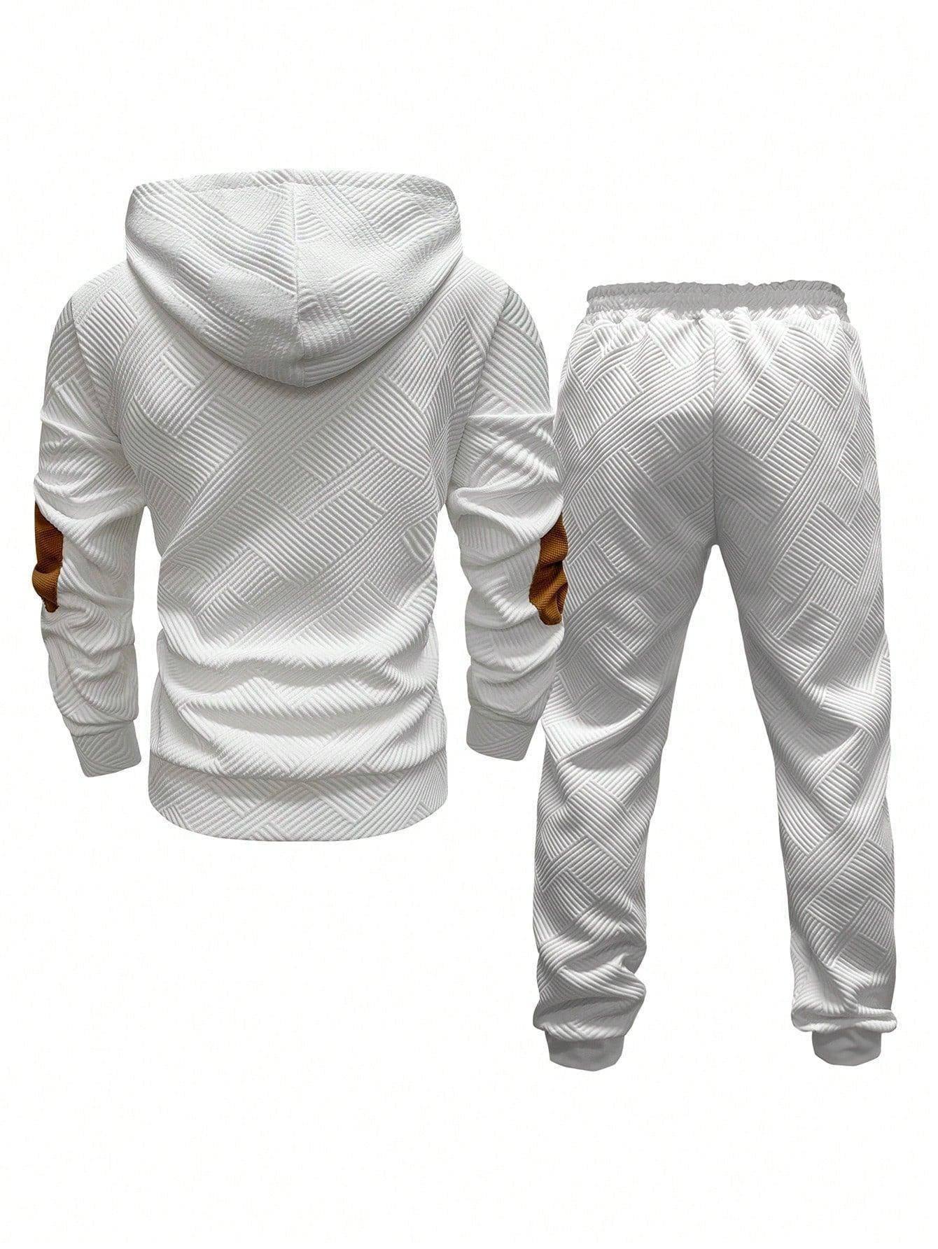 Men's Solid Color Patchwork Long Sleeve Front Button Hoodie And Pants Outfit