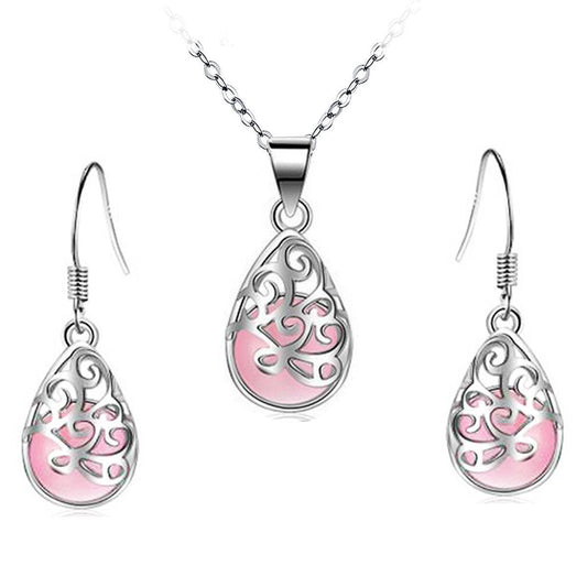 Amazing 14k White Gold Plated Created Moonstone Life Tree Jewelry Set