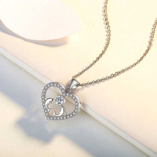 Amazing 14k White Gold Plated 5A Cubic Zirconia Love Dolphin Pendant Necklace