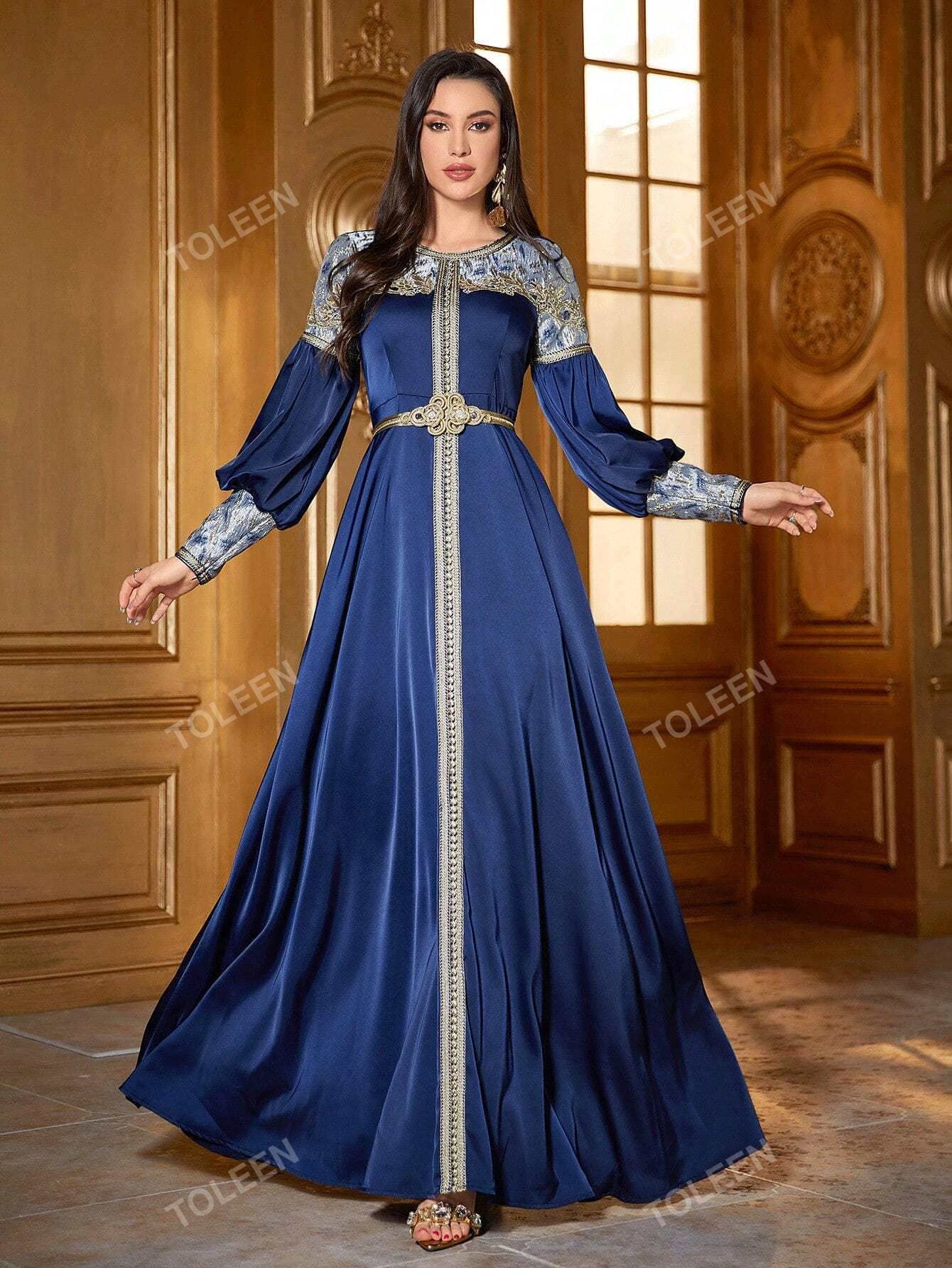Women's Elegant Patchwork Embroidery Long Sleeve Dress