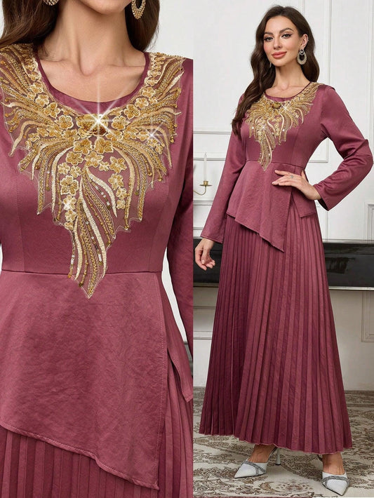 Women Solid Color Woven Dress, Autumn/Winter, Elegant A Line Arabian Dresses, For Evening Party/Wedding Guest/Anniversary