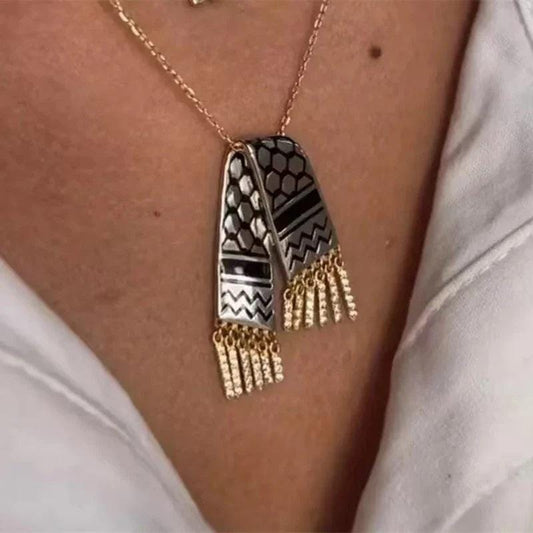 1Pc Stainless Steel Scarf Shape Pendant Palestine Scarf Gaza Rhinestone Tassel Necklace Gift
